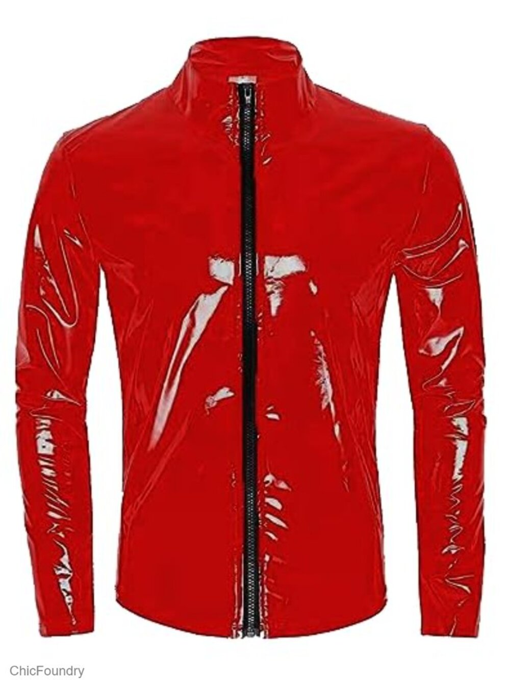 Men's Shiny Patent Leather Jacket Slim Fit Nightclub Party Clubwear Long Sleeve